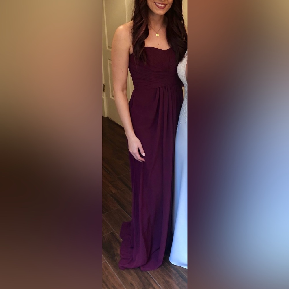 David's Bridal Wine Strapless Formal Gown